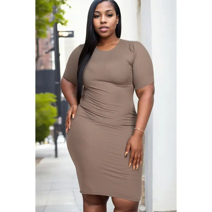 Plus Ribbed Bodycon Midi Dress