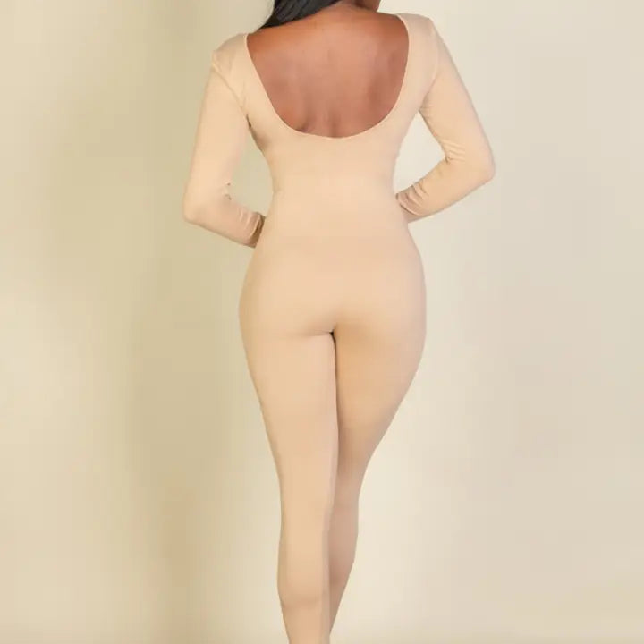 Scoop Neck Long Sleeve Bodycon Jumpsuit
